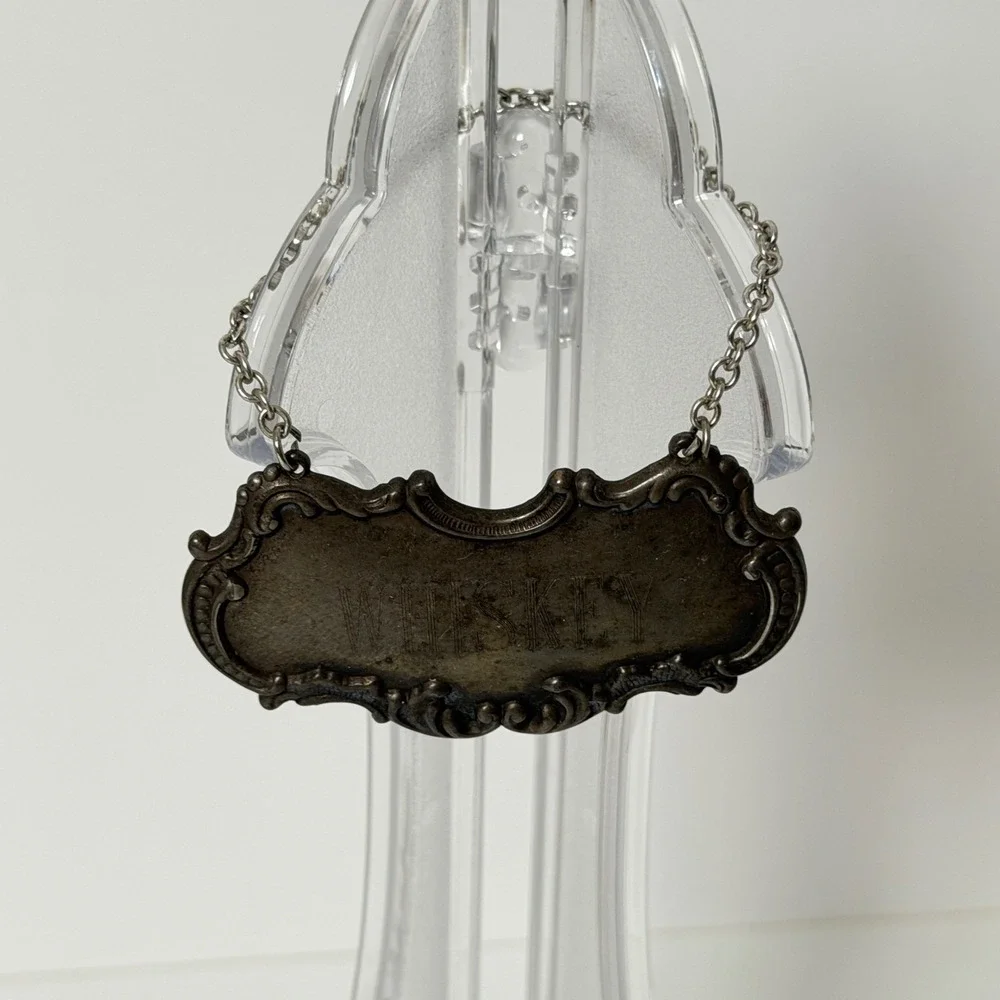 Vintage Gorham Whiskey Decanter Label Silverplate Repousse Barware Tag